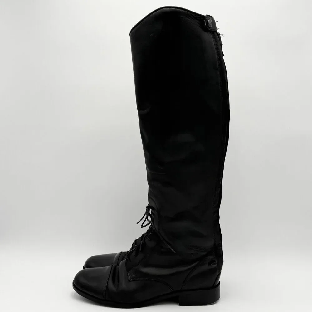 Tall Black Lace-Up Riding Boots - Women